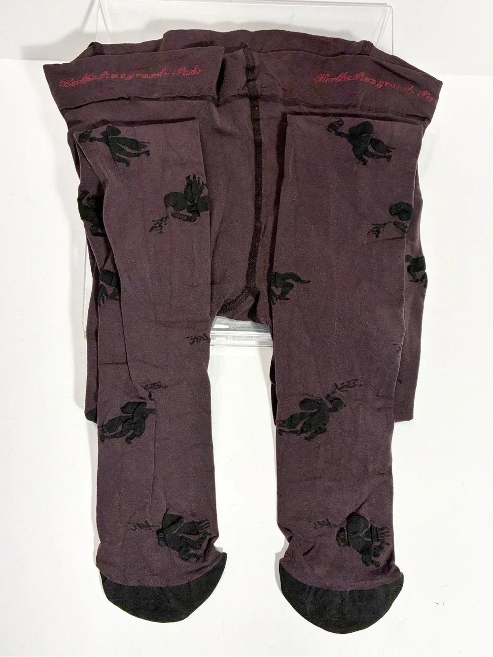 Berthe France Angel Pattern Designer Opaque Tights Plum Black Size 3/4 (M/L)